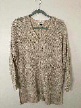 Oversized Cream Textured V-Neck Knit Pullover Sweater - Universal Thread